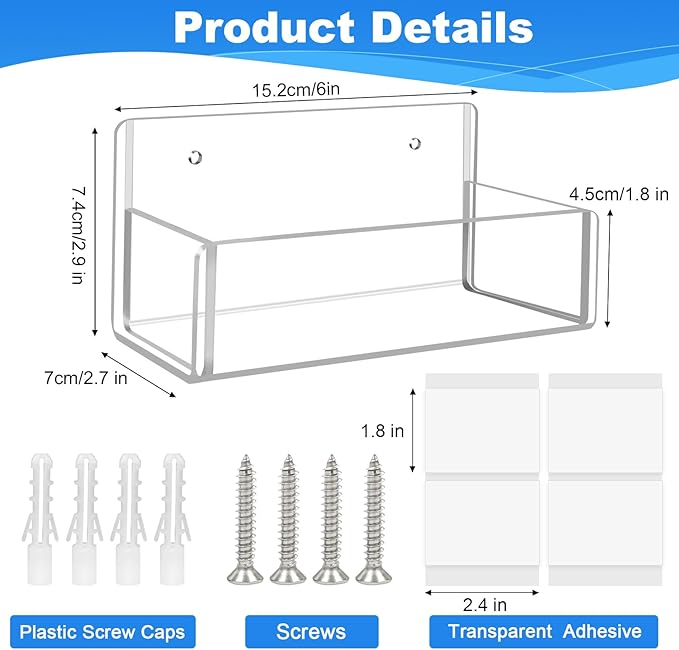 Acrylic Spice Rack Wall Mount-6 Inch, 2 Pack Hanging Seasoning Rack Organizer