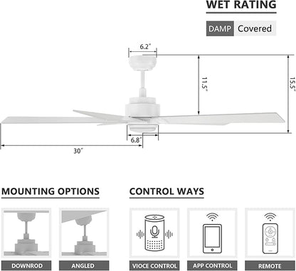 SMAAIR Smart Ceiling Fan with Light, 60inch Indoor and Outdoor ceiling fan with