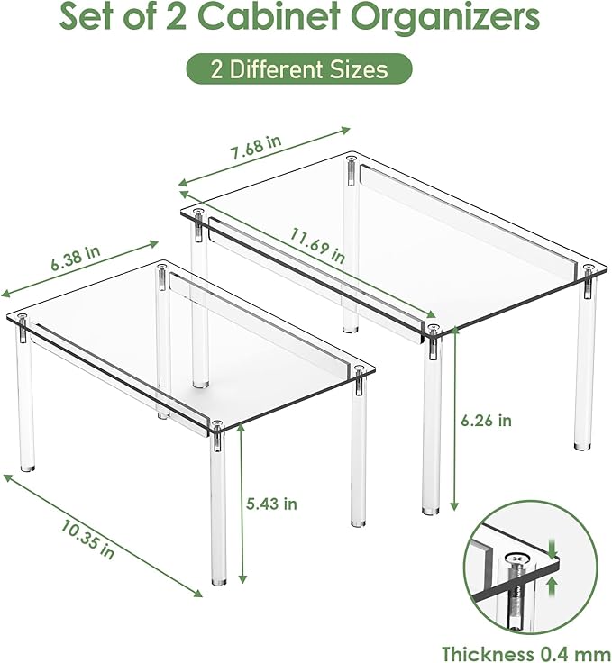 Delamu Clear Kitchen Cabinet Organizer, Stackable Cabinet Shelf