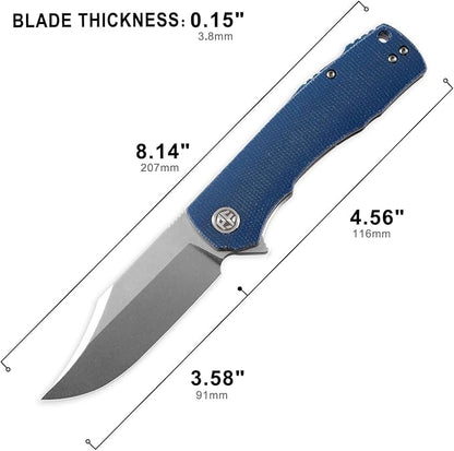 Petrified fish PFP03 Victor,3.58" K110 Stonewashed Blade,140g Micarta Handle Flipper Liner lock Folding knife (Blue Stonewashed)