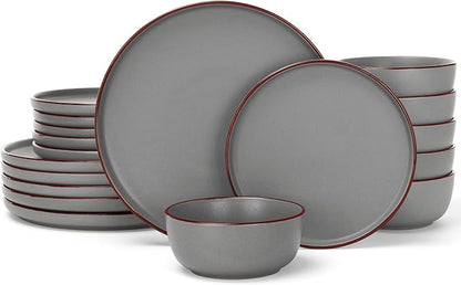 Famiware Mercury Plates and Bowls Sets, 18 Pieces Stoneware Dinnerware Sets, Dishes Set for 6, Microwave and Dishwasher Safe, Dark Grey