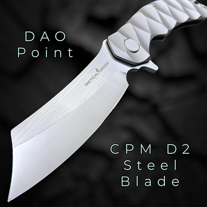 TACTICAL GEARZ Custom Titanium Pocket Folding Knife, Solid Tc4 Titanium Handle, CPM-D2 Steel DAO Blade. (Zeus Beast Bundle)