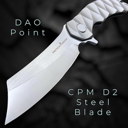 TACTICAL GEARZ Custom Titanium Pocket Folding Knife, Solid Tc4 Titanium Handle, CPM-D2 Steel DAO Blade. (Zeus Beast Bundle)