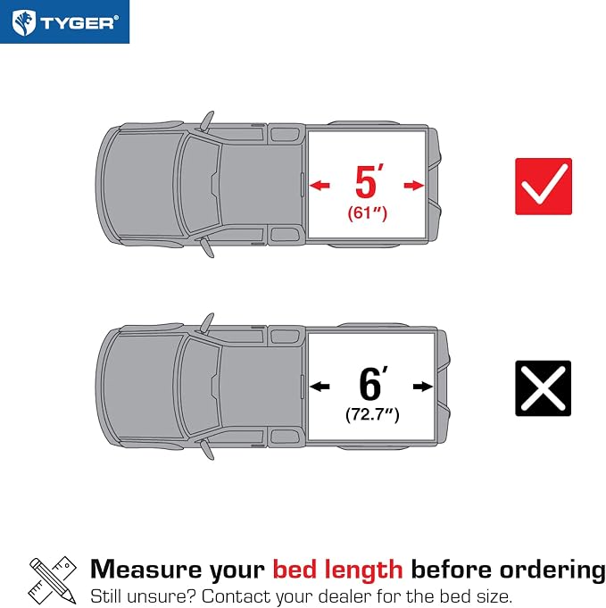 Tyger Auto T3 Soft Tri-fold Truck Bed Tonneau Cover Compatible with 2019-2023 Ford Ranger | 5' Bed | TG-BC3F1066 | Vinyl, Black