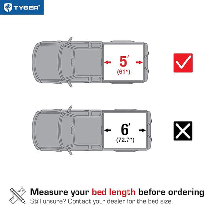 Tyger Auto T3 Soft Tri-fold Truck Bed Tonneau Cover Compatible with 2019-2023 Ford Ranger | 5' Bed | TG-BC3F1066 | Vinyl, Black