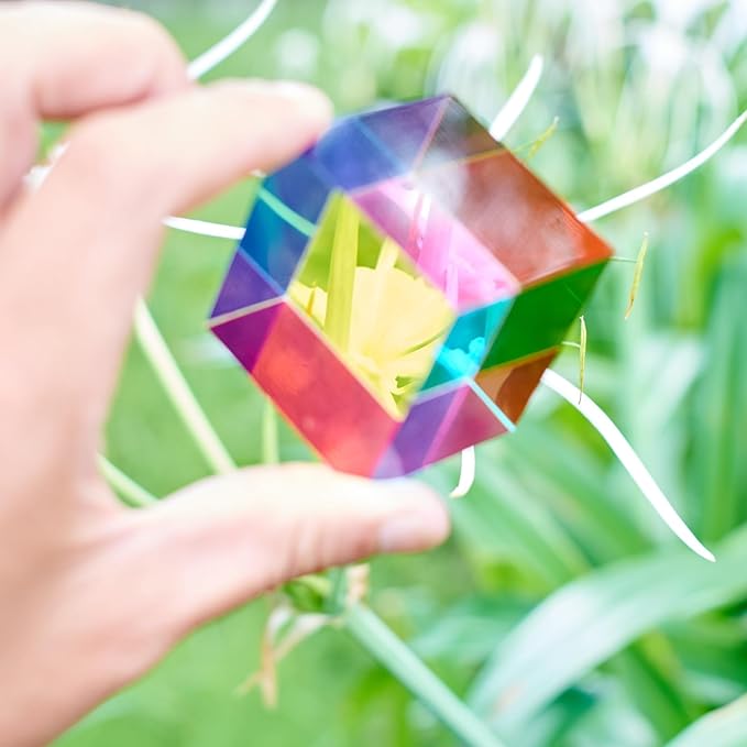 CMY Color Cube, 40mm (1.6 inch) Multi-Color Acrylic Prism, Physics Toy and Desktop Decor, 2 Pack