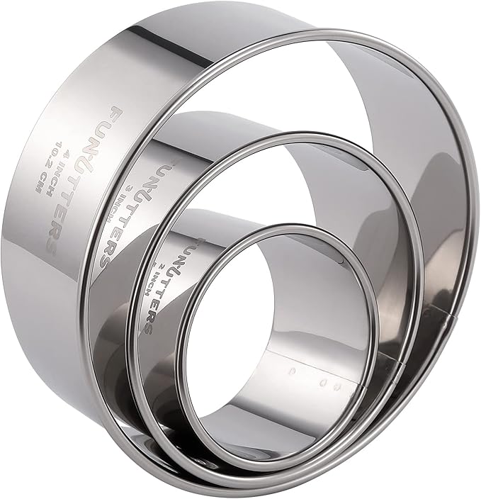 Cookie Cutter Set, Measuring 2'', and 4'', Round Metal Baking Rings