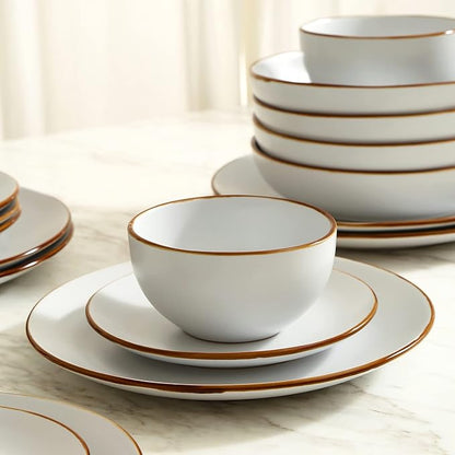 Stone Lain Brasa Modern Stoneware 16 Piece Dinnerware Sets, Plates and bowls Sets, Dish Set for 4, White