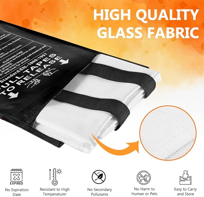 SAFECASTLE Emergency Fire Blanket 59"x59" Large Size, 4 Pack + 4 Hooks & 4 Gloves Fire Retardant Blanket with Fireproof Tabs for Home, Outdoor, Office, Car and Camping Fire Protection Survival Safety