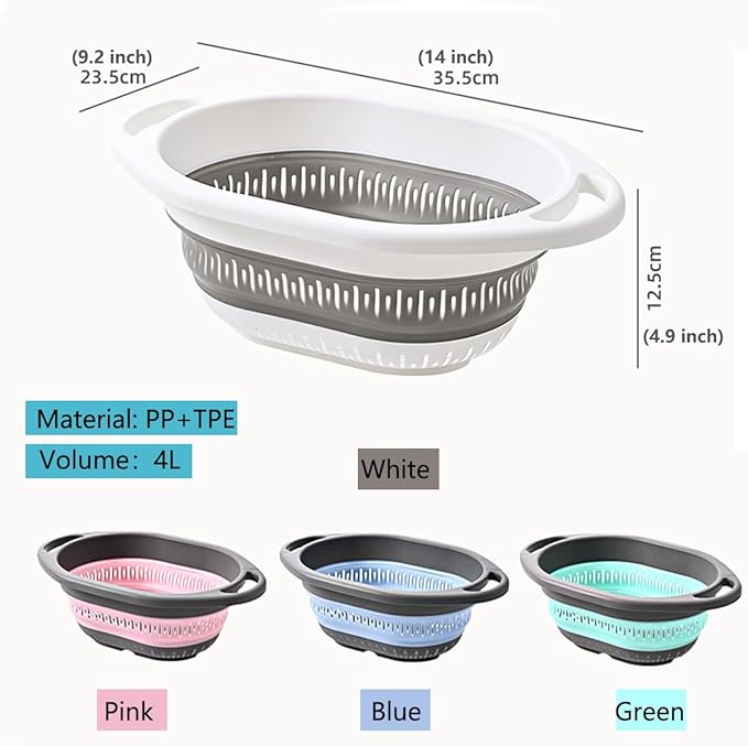 2-Pack Collapsible Silicone Colander Strainer, Foldable Kitchen Sink Basket