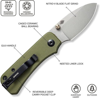 CIVIVI Baby Banter Pocket Folding Knife for EDC, 2.34" Blade Small Knife with Titanium Thumb Stud Opener C19068S-5 (Green)