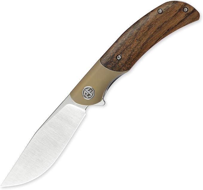Petrified fish PFP09 Hourglass Folding Knife,3.54" K110 Steel Satin Blade, 3.88oz Titanium and Sandalwood Handle Pocket knife for Camping Outdoor EDC (Sandalwood Satin)