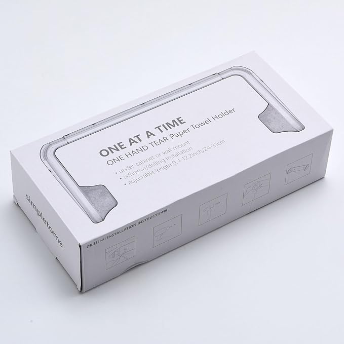 simpletome Paper Towel Holder ONE Hand Tear Adaptive Tension Arm Adjustable