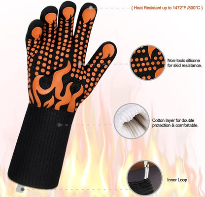 Comsmart BBQ Gloves, 1472 Degree F Heat Resistant Grilling Gloves Silicone