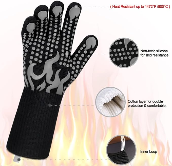 Comsmart BBQ Gloves, 1472F Heat Resistant Silicone Non-Slip Oven Mitts