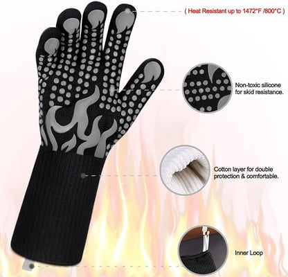 Comsmart BBQ Gloves, 1472F Heat Resistant Silicone Non-Slip Oven Mitts