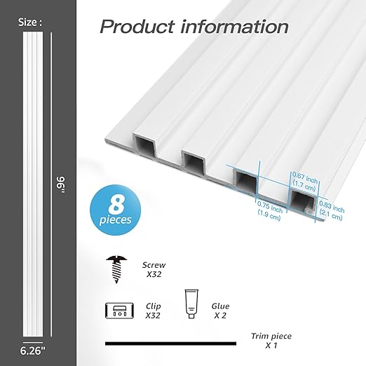 Art3d 8-Pack 96 x 6in. WPC Acoustic Slat Wall Panel