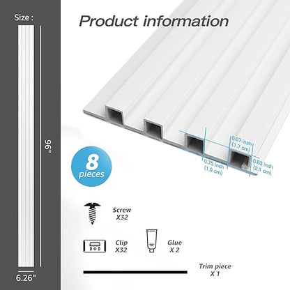 Art3d 8-Pack 96 x 6in. WPC Acoustic Slat Wall Panel