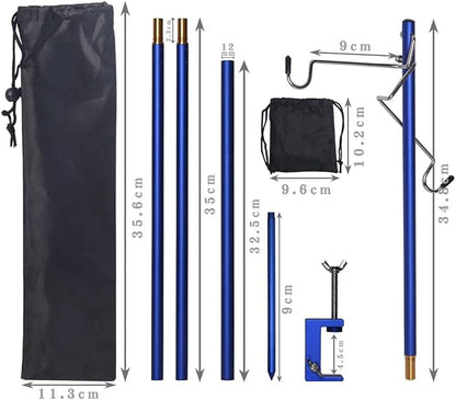 HIKEMAN Folding Lantern Stand Pole Portable Lamp Stand Hook Collapasible Light Stand Holder for Camping Fishing Picnic BBQ Outdoor Activities (Blue)