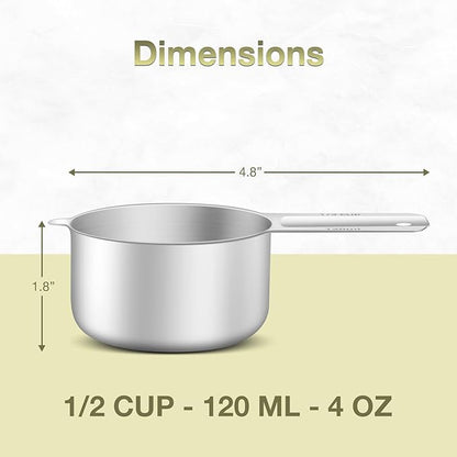 2PCS 1/2Cup Single Measuring Cup, Etched Inner Scale Stainless Steel Measure