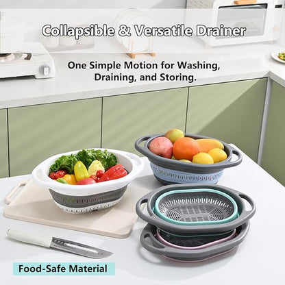 2-Pack Collapsible Silicone Colander Strainer, Foldable Kitchen Sink Basket