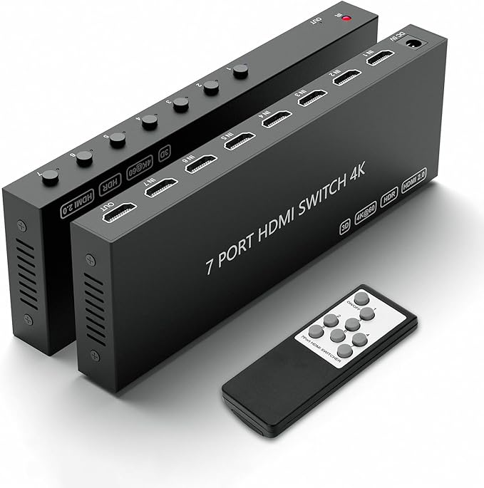 7 Way HDMI Switch 4k@60Hz HDMI Switcher 7 in 1 Out HDCP 2.0 Manual HDMI 2.0 Hub
