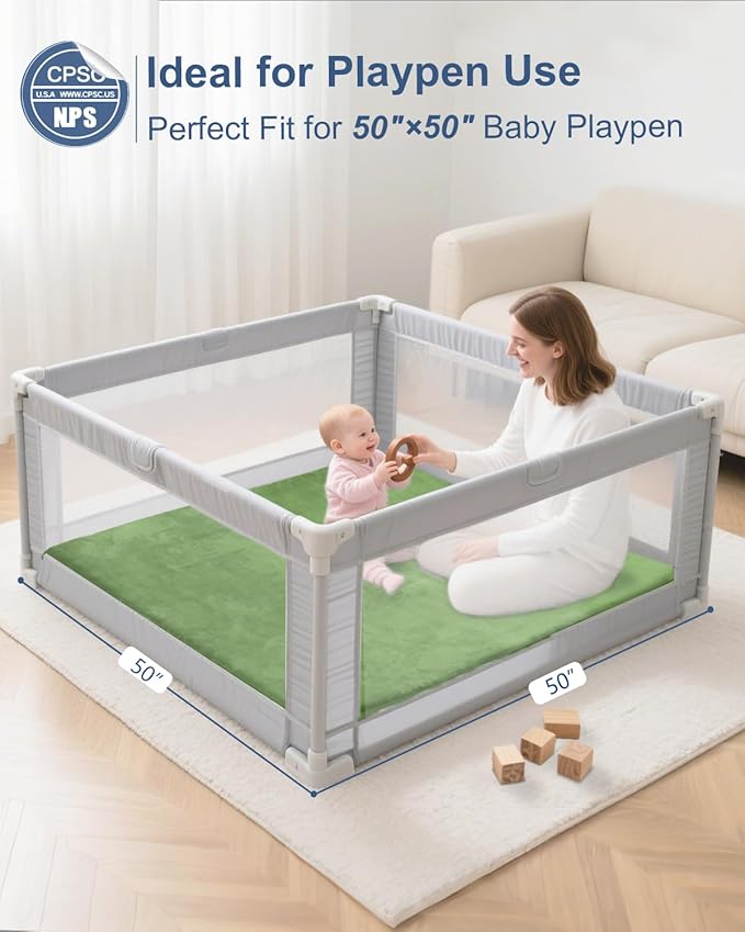 Thick Baby Play Mat for Floor,Padded Foam 50x50 Playpen Mat,Ultra Soft Support&Plush Feel Nursery Rug,Non Slip for Toddler, Infants,Kids Play,Yoga,Baby Crawling,Tummy Time(Green)