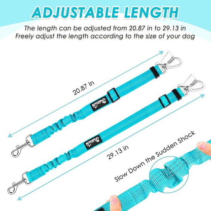 Lukovee Dog Car Harness Seat Belt, Adjustable Mesh Breathable Vest with Elastic Bungee Tether, Soft Padded 2-in-1 Safety Car Harness Seatbelt for Small Medium Large Dogs (Light Blue,S)