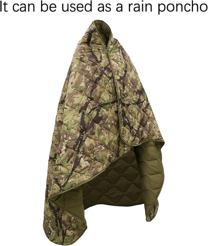 Poncho Liner Military Outdoor Camping Blanket for Travel, Beach, Grass, Picnic, Car Emergency, Outdoor, Survival