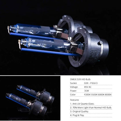 DMEX D2R HID Headlight Bulbs 4300K Warm White Xenon 35W 85126UB 66250 85126WX Replacement - 2pcs (Not fit Halogen Headlamp)