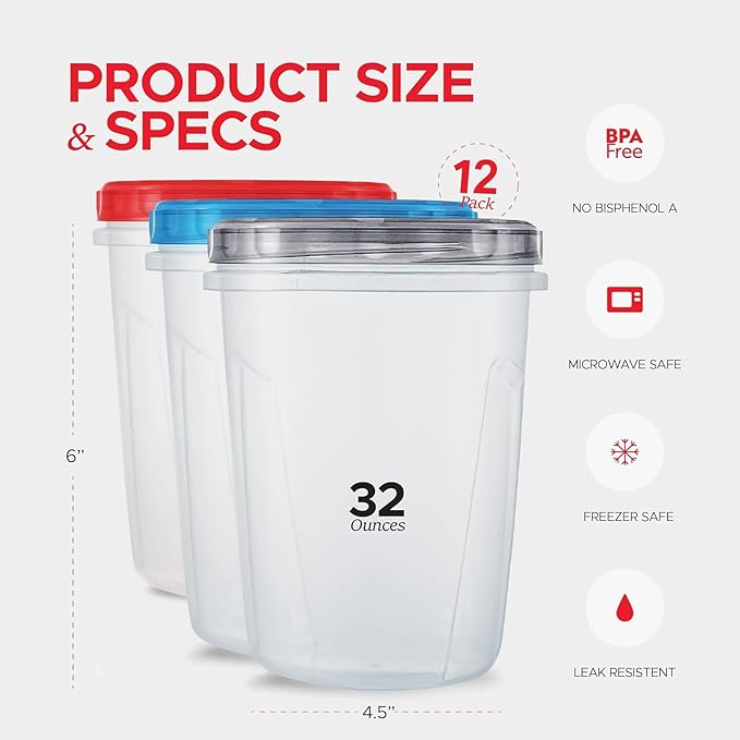 Tafura 12 Pack Leakproof Freezer Containers