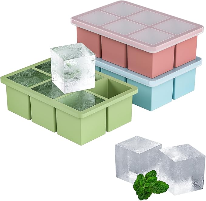 Large Ice Cube Tray for Whiskey 3 Pack, HANCELANT Big Silicone Square Ice Cube
