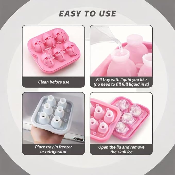 Skull Ice Cube Mold, 6-Cavity Silicone Ice Tray