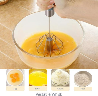 2 Pack Semi Automatic Whisk, Stainless Steel Mini Hand Push Whisks