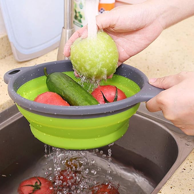 2 Pack Kitchen Foldable Silicone Strainer Colanders, Collapsible Colanders