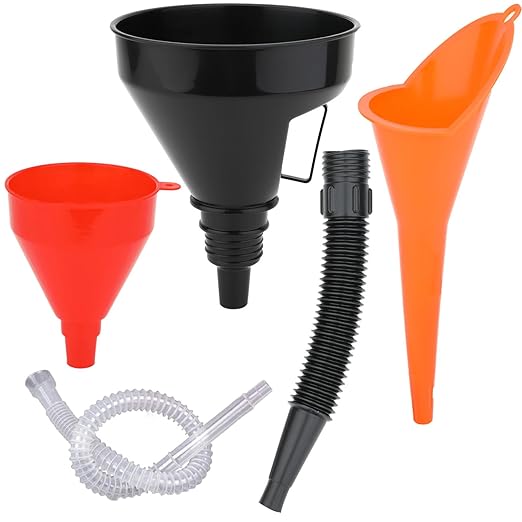 3 Pack Automotive Oil Funnel Set, Wide Mouth Fuel Funnels