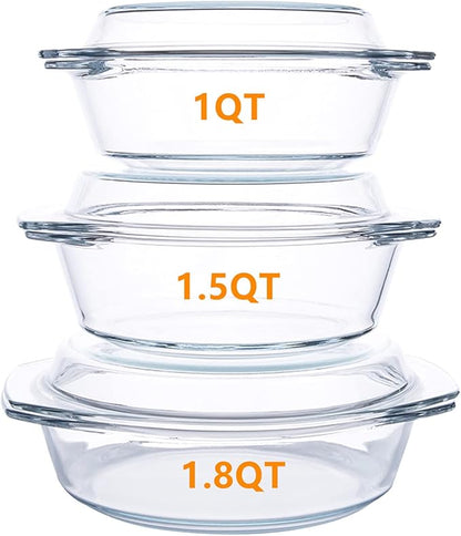 Set of 6 Pieces Round Tempered Glass Casserole Dish