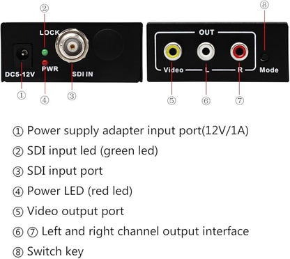 HDSUNWSTD HD 3G SDI to AV CVBS Video Converter Support 1080P L/R Audio Output