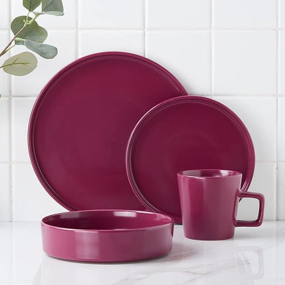 Stone Lain Cleo Stoneware 32-piece Round Dinnerware Set, Magenta,Service For 8,Coupe - Celina