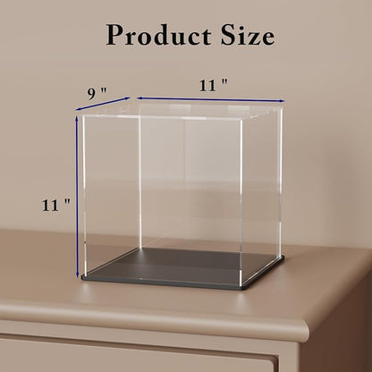 SVENJBB Acrylic Display Case, 11x9x11 Inch Cube Acrylic Boxes for Display, Clear Display Cases with Matte Black Base and Lid for Tiny House Kit and Miniature Dollhouse