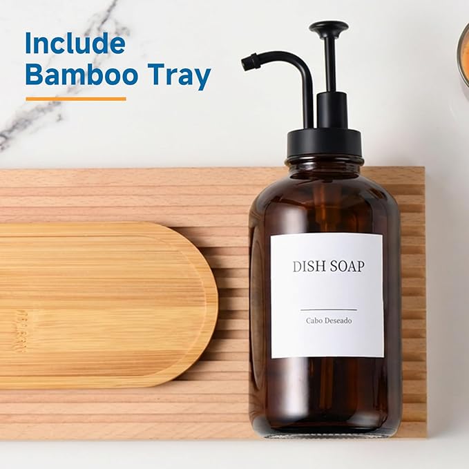 Glass Soap Dispenser with Pump, Dish and Hand Soap Dispenser