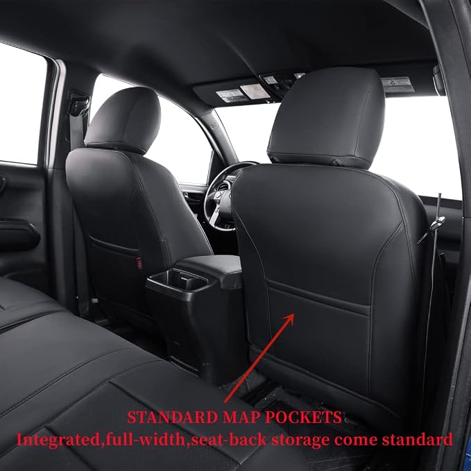 coverdream Custom Fit Front Seat Covers for Toyota Tacoma Double Cab 2016 2017 2018 2019 2020 2021 2022 2023,Full Coverage Leather Seat Protector (Front Row Only,Black)