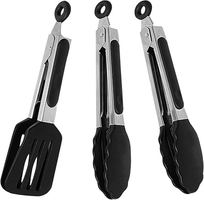 Mini Silicone Serving Tongs Set of 3, Small Kitchen Tongs