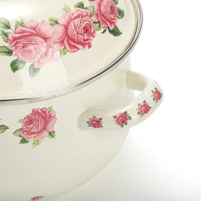 SOUJOY Enamel Stockpot with Lid, 2.8 Quart Retro Cooking Pot, Vintage Floral