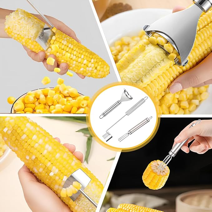 3 Pcs Corn Peeler, Corn stripper for corn on the cob remover tool 304 Stainless Steel with Ergonomic Handle Easy to Use Corn Peeler for Corn on the Cob Safe Durable Kitchen Tools with Hand Protect