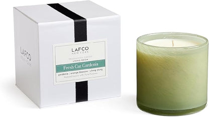 LAFCO New York Signature Candle, Fresh Cut Gardenia - 15.5 oz - 90-Hour Burn Time - Reusable, Hand Blown Glass Vessel - Made in The USA