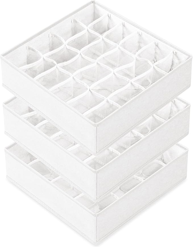 Criusia 3 Pack Sock Underwear Drawer Organizer Dividers, 64 Cell Fabric