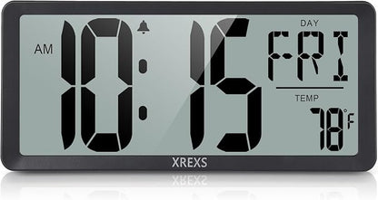 XREXS Large Digital Wall Clock, Battery Operated Alarm Clocks