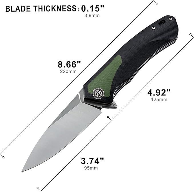 Petrified fish PF838 3.74" D2 steel folding knife outdoor tactical pocket knives G10 handle camping hunting Cutter EDC tool (Green, satin)