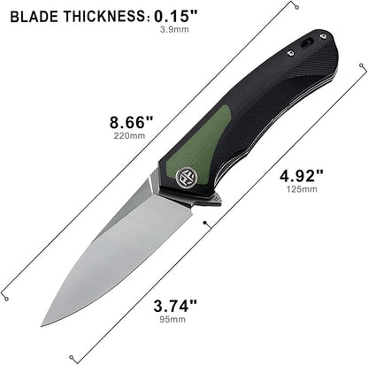 Petrified fish PF838 3.74" D2 steel folding knife outdoor tactical pocket knives G10 handle camping hunting Cutter EDC tool (Green, satin)